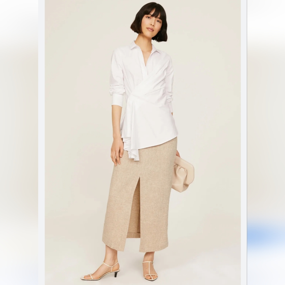 Natori Cotton Poplin White Drape Front Blouse Size S